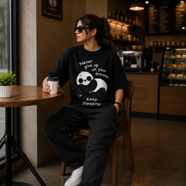 Never_Give_Up_on_your_Dreams_Keep_Sleeping_Oversized_Black_Graphic_Print_T-Shirt