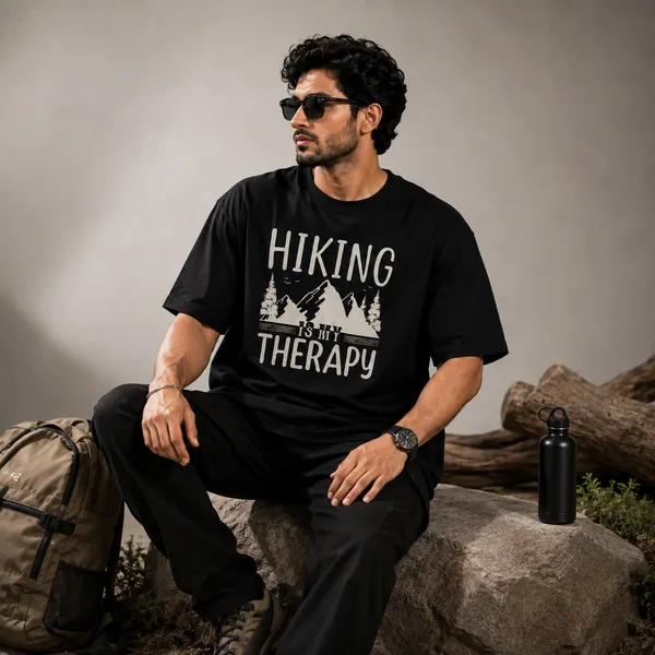 Hiking_is_my_Therapy_Oversized_Black_Graphic_Print_T-Shirt