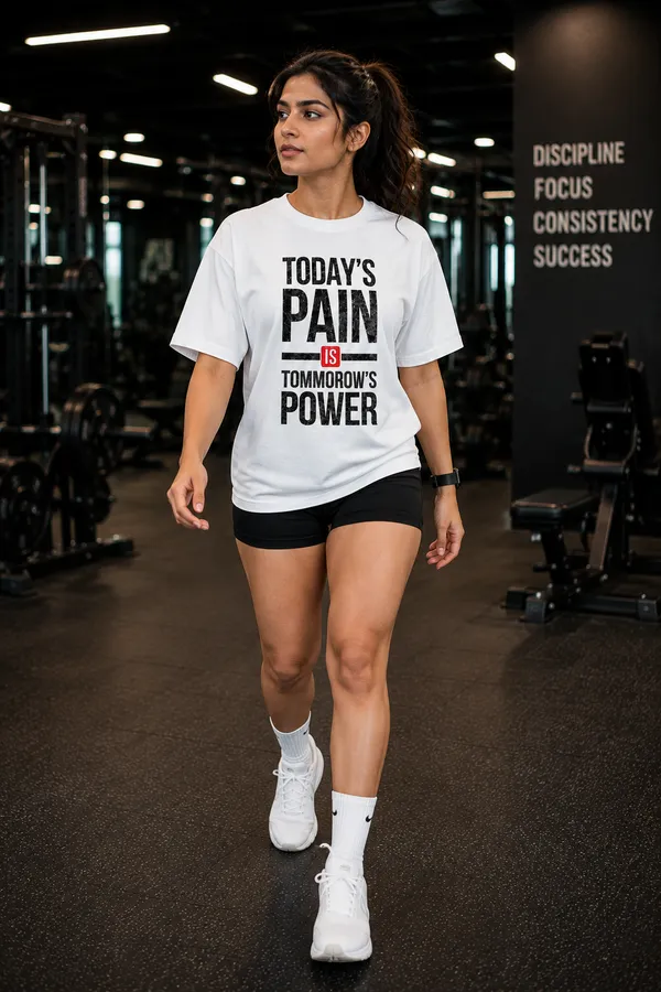 Today_Pain_is_Tommoeow_Power_Relaxed_Fit_White_Graphic_Print_T-Shirt