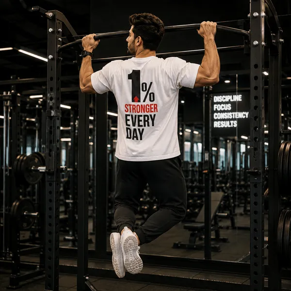 1%_Stronger_Every_Day_Relaxed_Fit_White_Graphic_Print_T-Shirt