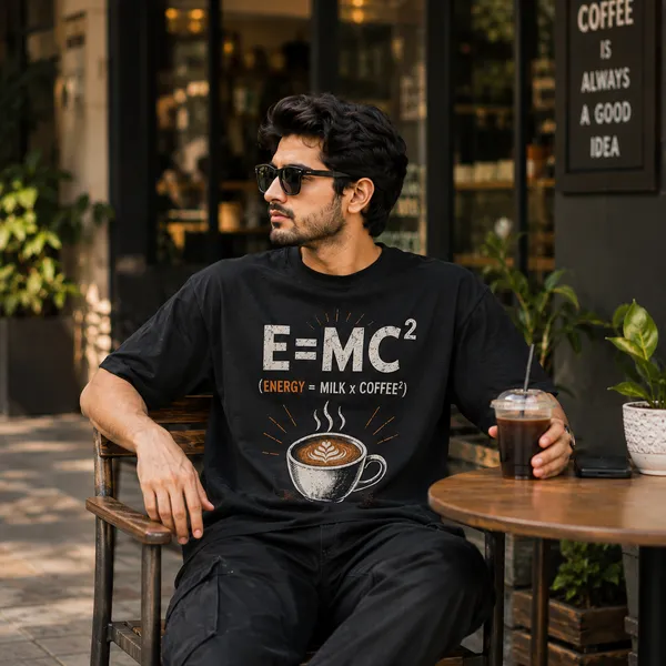 E=mc²_Oversized_Black_Graphic_Print_T-Shirt