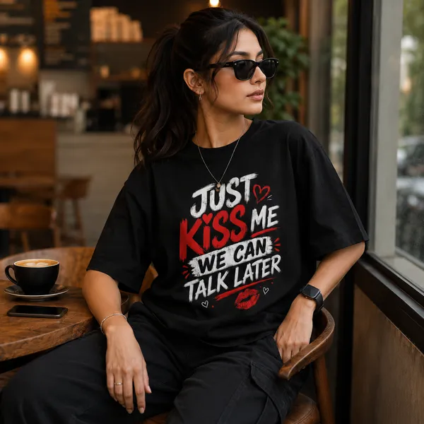 Just_Kiss_Me_We_Can_Talk_Later_Oversized_Black_Graphic_Print_T-Shirt
