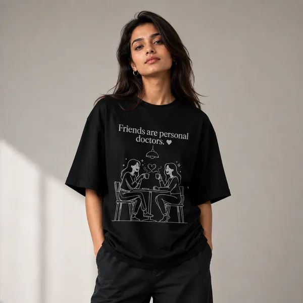 Friend_are_Personal_Doctor_Oversized_Black_Graphic_Print_T-Shirt