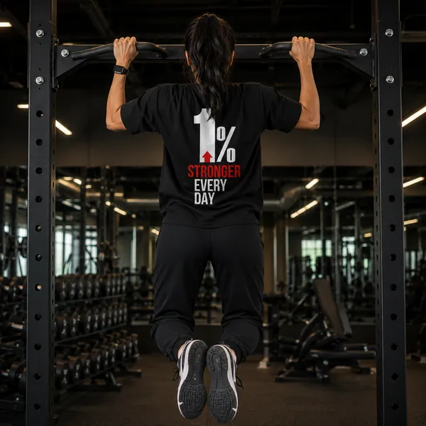 1%_Stronger_Every_Day_Casual_Fit_Black_Graphic_Print_T-Shirt