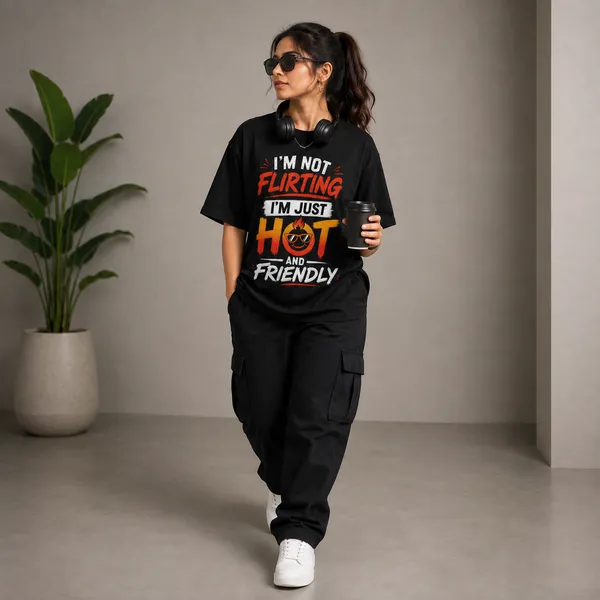 I'm_not_Flirting_i'm_Just_Hot_and_Friendly_Casual_Fit_Black_Graphic_Print_T-Shirt