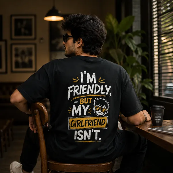I'm_Friendly,_But_my_Wife_Isn't_Oversized_Black_Graphic_Print_T-Shirt