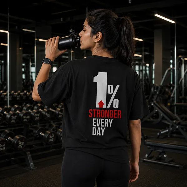 1%_Stronger_Every_Day_Casual_Fit_Black_Graphic_Print_T-Shirt