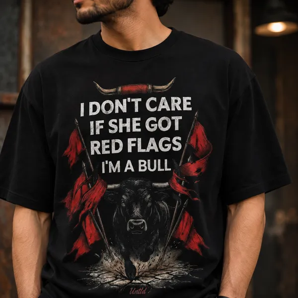 I_Don't_Care_If_She_Got_i'm_a_Bull_Oversized_Black_Graphic_Print_T-Shirt