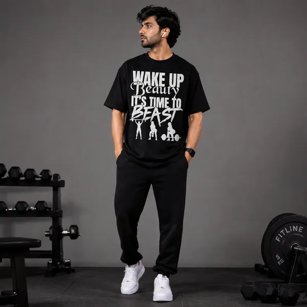 Wake_Up_Beauty_it's_Time_to_Beast_Regular_Fit_Black_Graphic_Print_T-Shirt