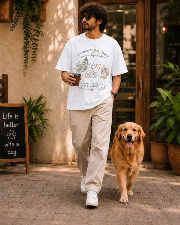 Plants_•_Dogs_•_Coffee_Oversized_White_Graphic_Print_T-Shirt