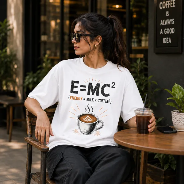 E=mc²_Casual_Fit_White_Graphic_Print_T-Shirt