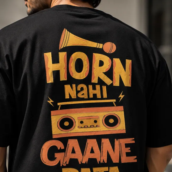 Horn_Nhi_Gaane_Baja_Oversized_Black_Graphic_Print_T-Shirt