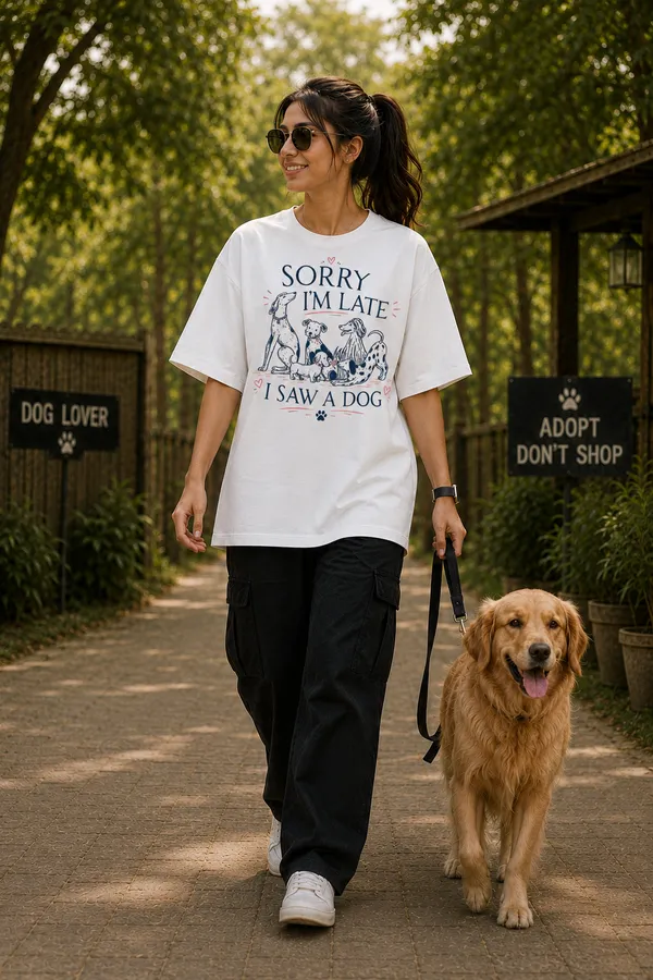 Sorry_i'm_Late_I_Saw_a_Dog_Relaxed_Fit_White_Graphic_Print_T-Shirt