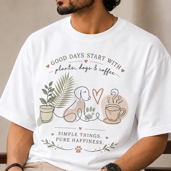 Plants_•_Dogs_•_Coffee_Oversized_White_Graphic_Print_T-Shirt