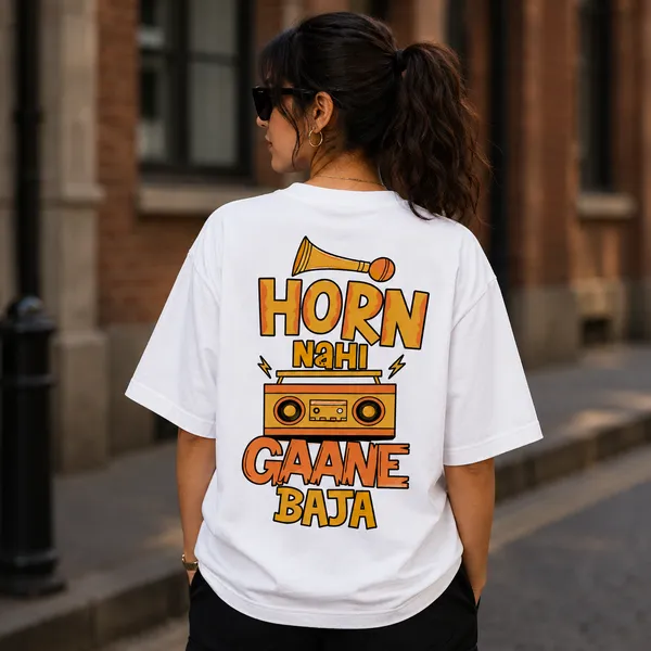 Horn_Nhi_Gaane_Baja_Oversized_White_Graphic_Print_T-Shirt