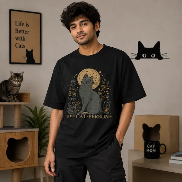 Cat_Person_Oversized_Black_Graphic_Print_T-Shirt