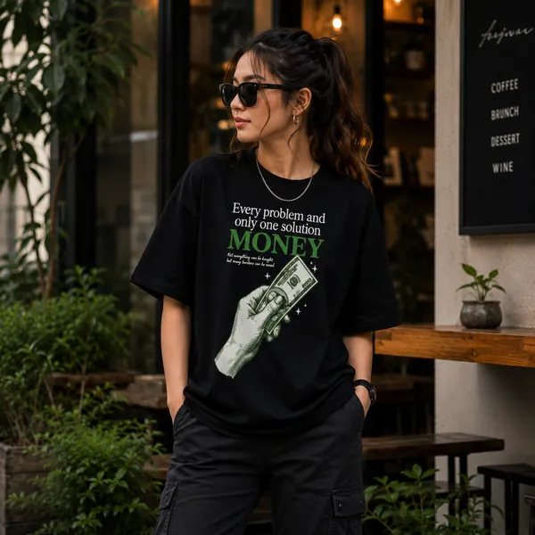 Every_Problem_and_Only_One_Solution_Money_Oversized_Black_Graphic_Print_T-Shirt
