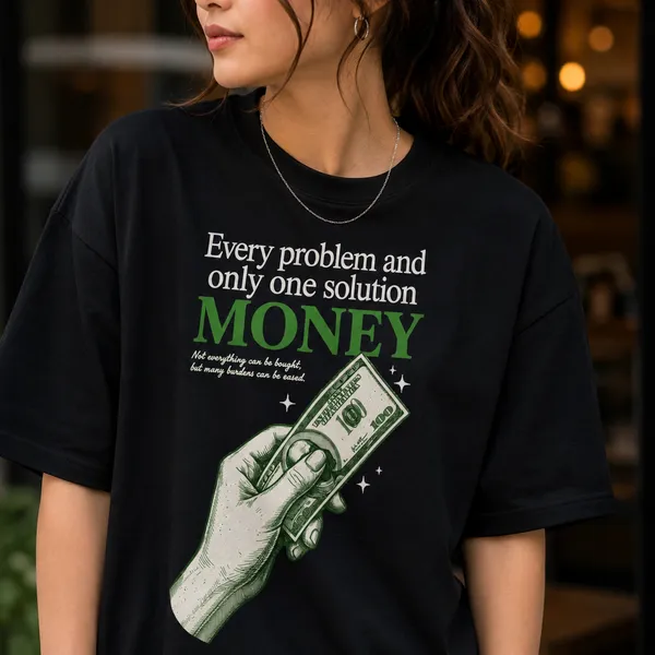 Every_Problem_and_Only_One_Solution_Money_Oversized_Black_Graphic_Print_T-Shirt