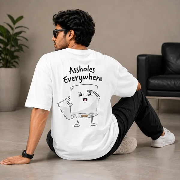 Assholes_Everywhere_Oversized_White_Graphic_Print_T-Shirt