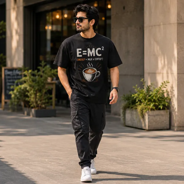 E=mc²_Oversized_Black_Graphic_Print_T-Shirt