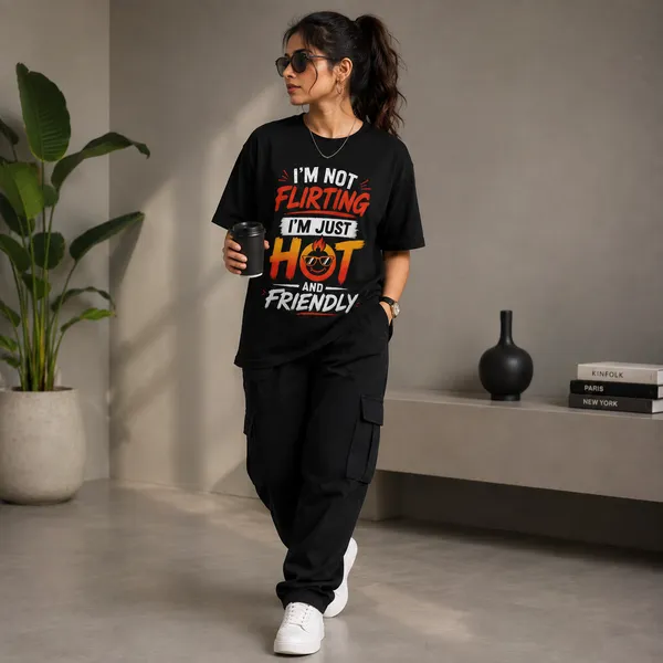 I'm_not_Flirting_i'm_Just_Hot_and_Friendly_Casual_Fit_Black_Graphic_Print_T-Shirt