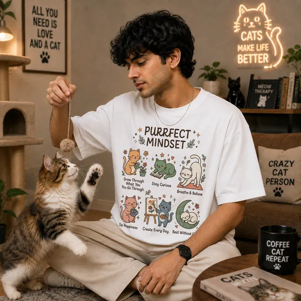Purrfect_Mindset_Casual_Fit_White_Graphic_Print_T-Shirt
