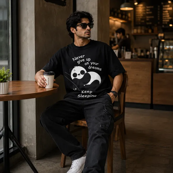 Never_Give_Up_on_your_Dreams_Keep_Sleeping_Oversized_Black_Graphic_Print_T-Shirt