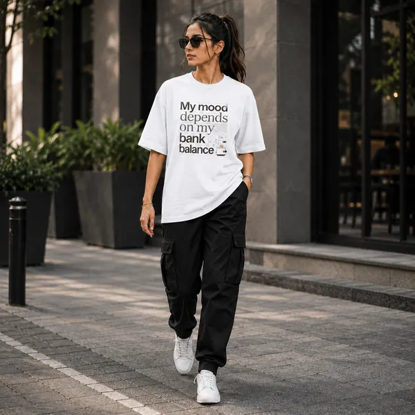 My_Mood_Depends_on_my_Bank_Balance_Oversized_White_Graphic_Print_T-Shirt