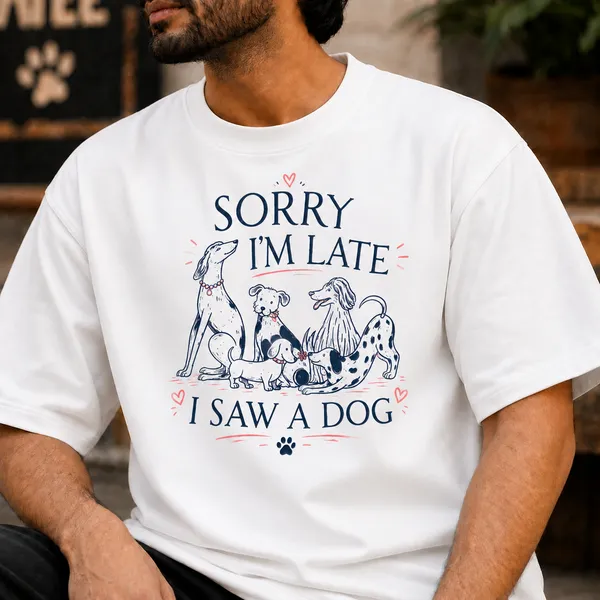 Sorry_i'm_Late_I_Saw_a_Dog_Relaxed_Fit_White_Graphic_Print_T-Shirt