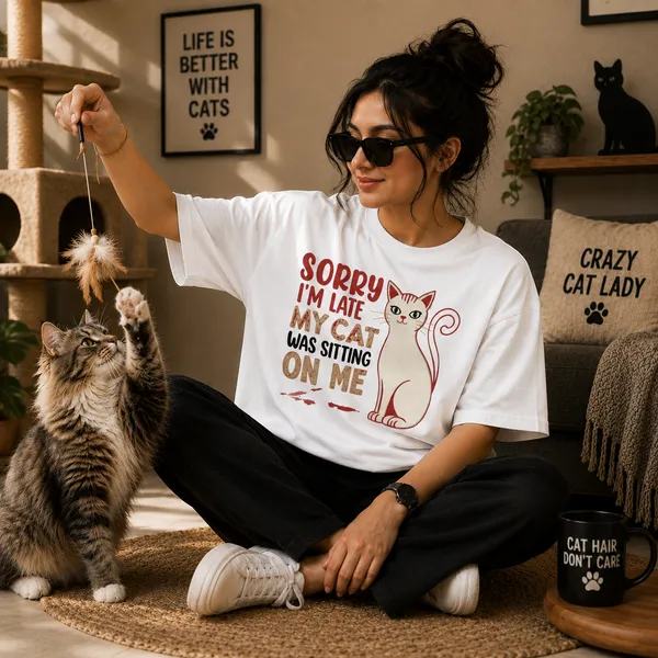 Sorry_i'm_Late_my_Cat_Was_Sitting_on_Me_Oversized_White_Graphic_Print_T-Shirt