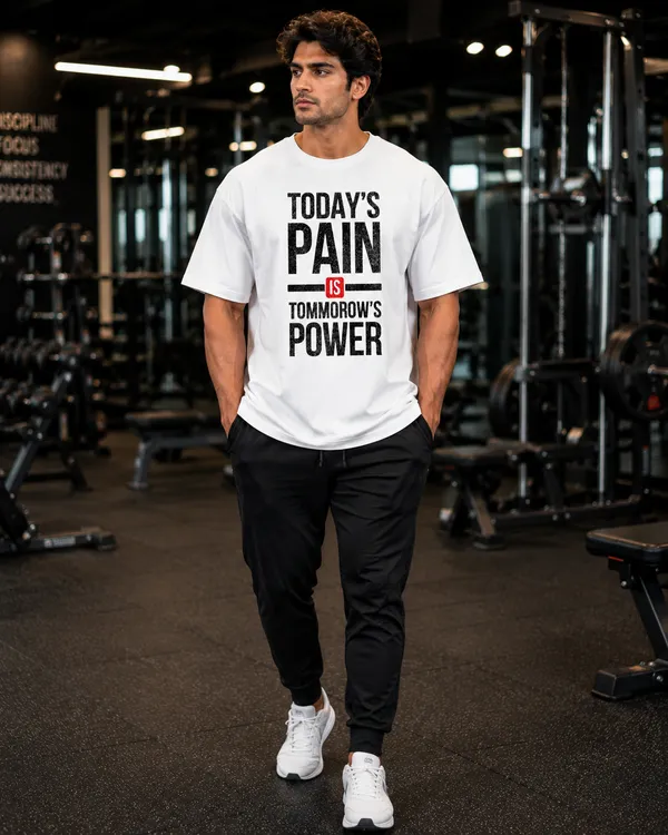 Today_Pain_is_Tommoeow_Power_Relaxed_Fit_White_Graphic_Print_T-Shirt