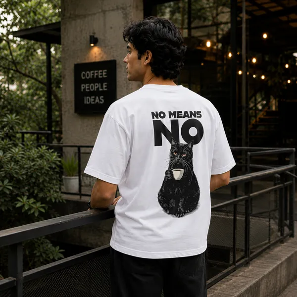 No_Means_No_Relaxed_Fit_White_Graphic_Print_T-Shirt