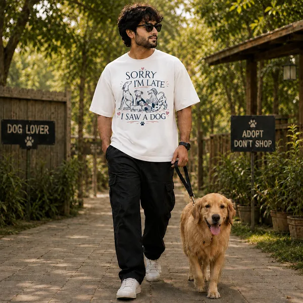 Sorry_i'm_Late_I_Saw_a_Dog_Relaxed_Fit_White_Graphic_Print_T-Shirt