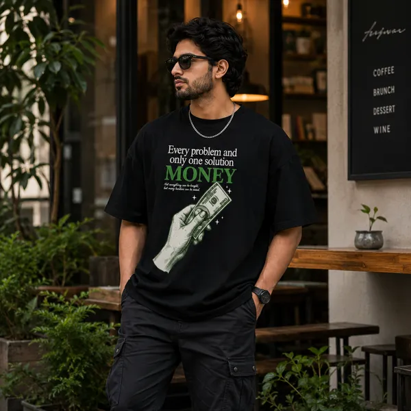 Every_Problem_and_Only_One_Solution_Money_Oversized_Black_Graphic_Print_T-Shirt