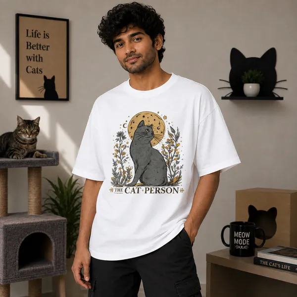 Cat_Person_Relaxed_Fit_White_Graphic_Print_T-Shirt