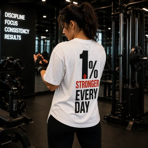1%_Stronger_Every_Day_Relaxed_Fit_White_Graphic_Print_T-Shirt