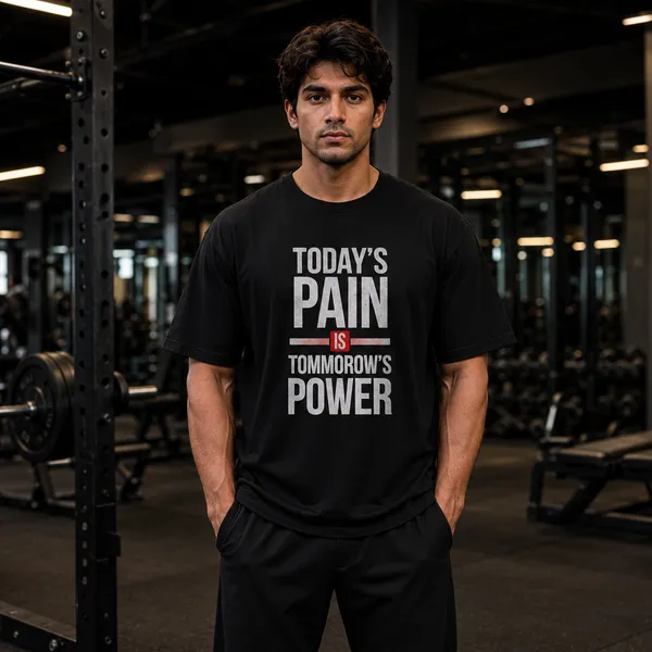 Today_Pain_is_Tommorow's_Power_Oversized_Black_Graphic_Print_T-Shirt