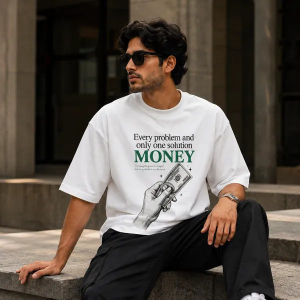 Every_Problem_and_Only_One_Solution_Money_Oversized_White_Graphic_Print_T-Shirt