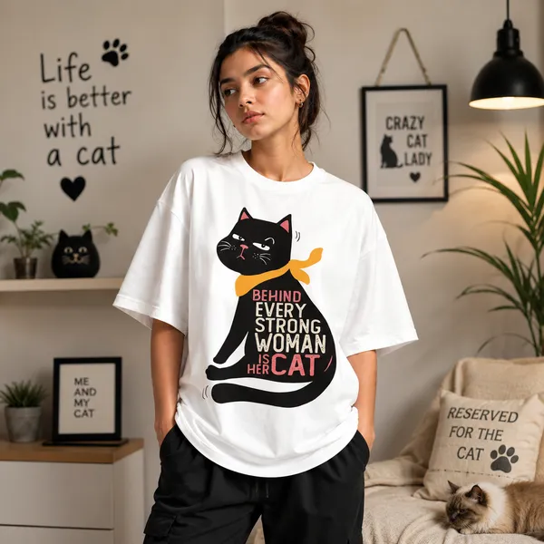 Behind_Every_Woman_is_Her_Cat_Regular_Fit_White_Graphic_Print_T-Shirt