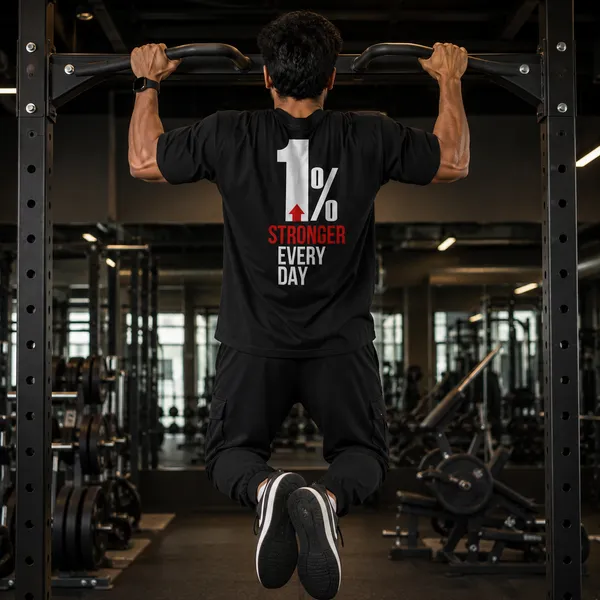 1%_Stronger_Every_Day_Casual_Fit_Black_Graphic_Print_T-Shirt
