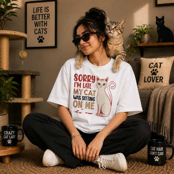 Sorry_i'm_Late_my_Cat_Was_Sitting_on_Me_Oversized_White_Graphic_Print_T-Shirt