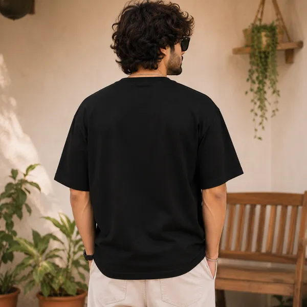 Plants_•_Dogs_•_Coffee_Oversized_Black_Graphic_Print_T-Shirt