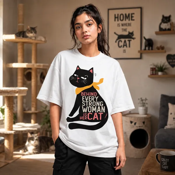 Behind_Every_Woman_is_Her_Cat_Regular_Fit_White_Graphic_Print_T-Shirt