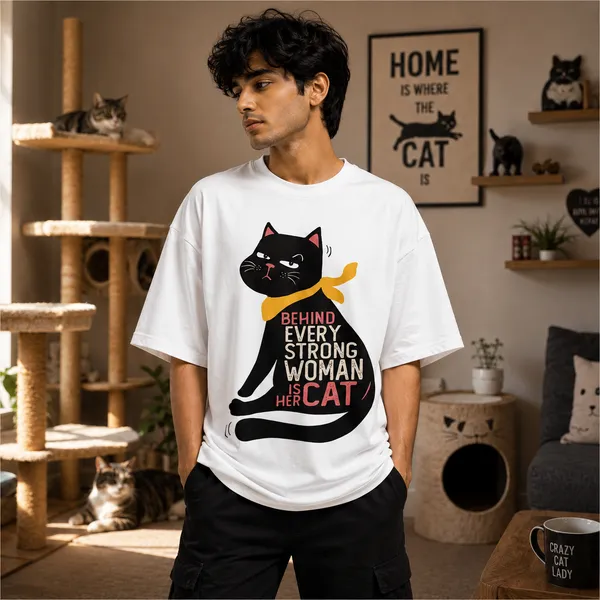 Behind_Every_Woman_is_Her_Cat_Regular_Fit_White_Graphic_Print_T-Shirt