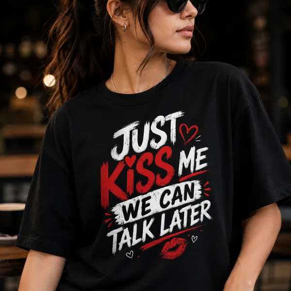 Just_Kiss_Me_We_Can_Talk_Later_Oversized_Black_Graphic_Print_T-Shirt