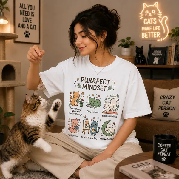 Purrfect_Mindset_Casual_Fit_White_Graphic_Print_T-Shirt