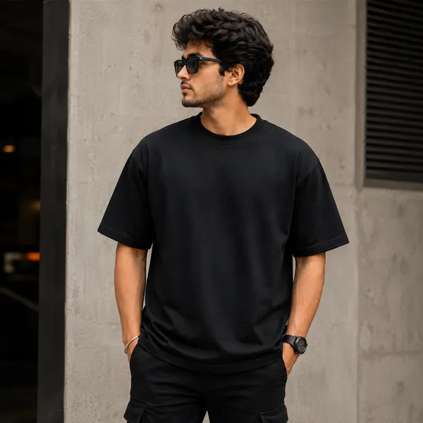 I'm_Friendly,_But_my_Wife_Isn't_Oversized_Black_Graphic_Print_T-Shirt