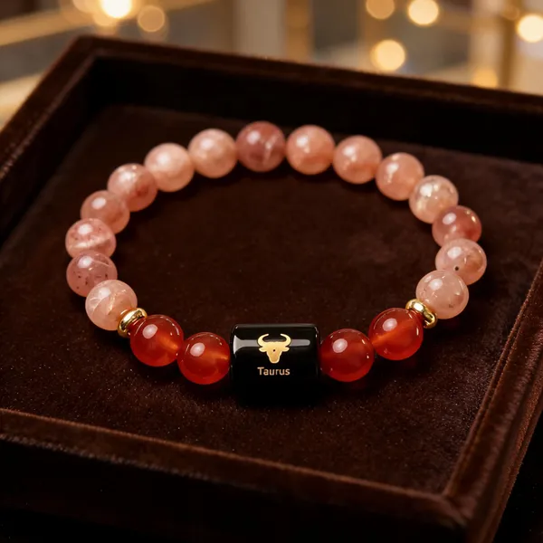 Pink_Sunstone_Beaded_Taurus_Zodiac_Bracelet_For_Unisex