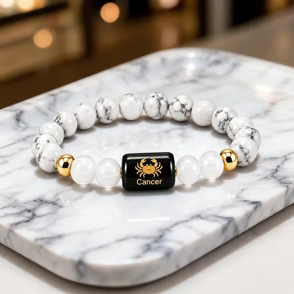White_Howlite_Beaded_Cancer_Zodiac_Bracelet_For_Unisex