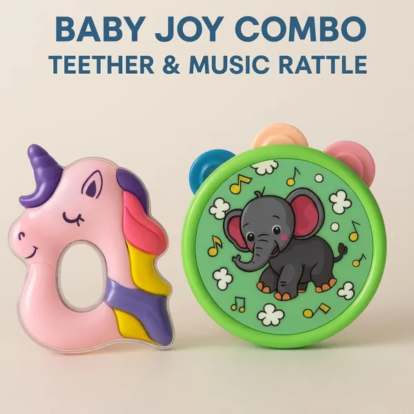 Multicolour_Plastic_Silicone_Baby_Teether_And_Rattle_Toy_Combo